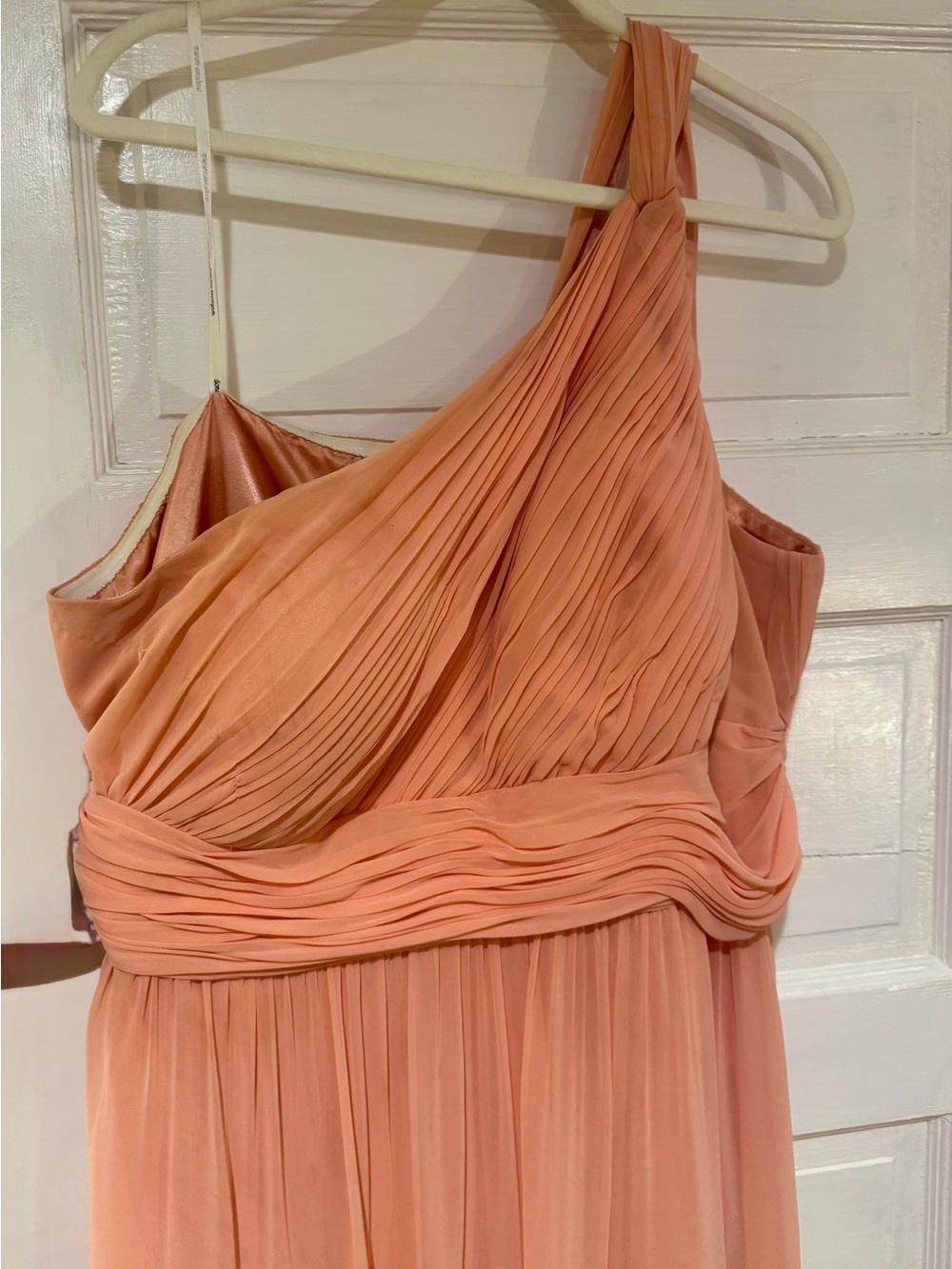 Donna Morgan Peach Draped Chiffon One Shoulder Long Dress - Picture 2 of 3